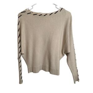 Magaschoni Cream Cropped Knit Sweater with Black Stitch Detail Women's Size SM